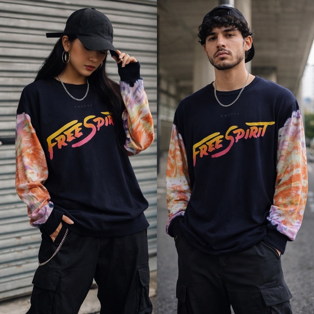 Khalid Free Spirit Long Sleeve Tie Dye Shirt Navy Blue Graphic Concert Tee Large